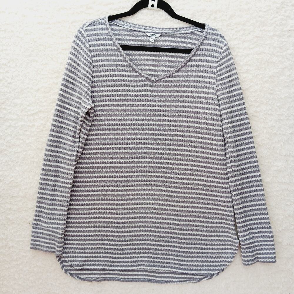 T-Shirt Women Tunic Striped Lagenlook Textured Minimalist Cozy Soft Casual Sz M